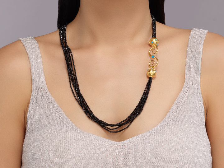 One of a Kind 24K/22K Yellow Gold  &  Black Spinel Necklace