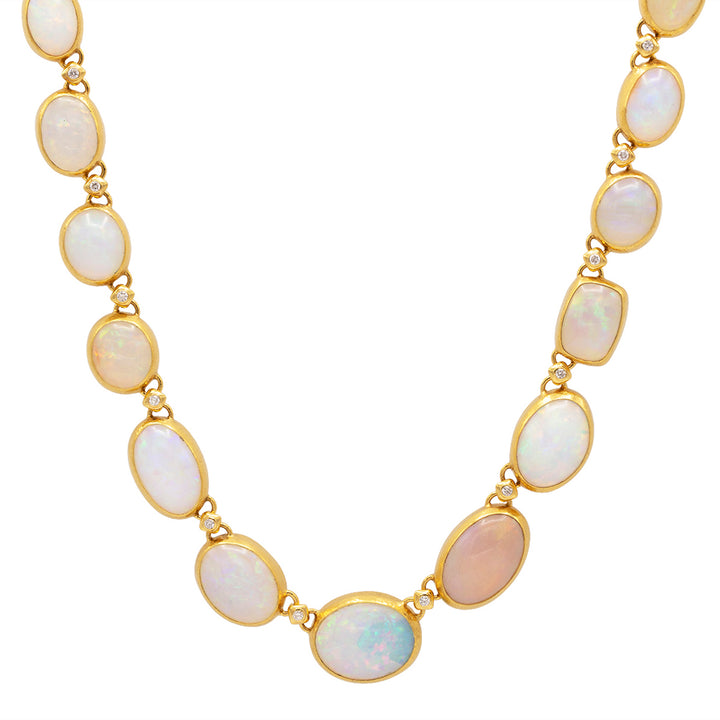 24K Yellow Gold One of a Kind Ethiopian Opal and Diamond Necklace