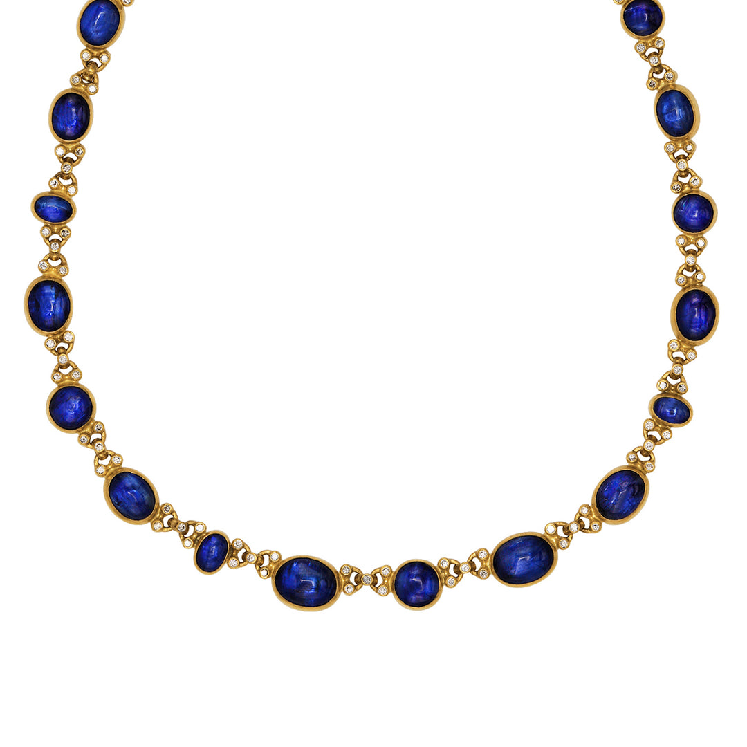 24K Yellow Gold One of a Kind Kyanite and Diamond Necklace