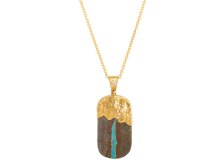 One of a Kind, 24K Yellow Gold & Number Eight Turquoise & Diamond Necklace