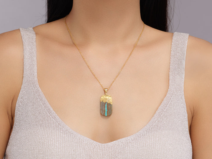 One of a Kind, 24K Yellow Gold & Number Eight Turquoise & Diamond Necklace