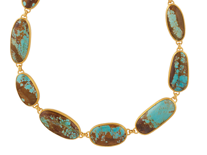 One of a Kind, 24K Yellow Gold &  Cabochon Pilot Mountain Turquoise Necklace.