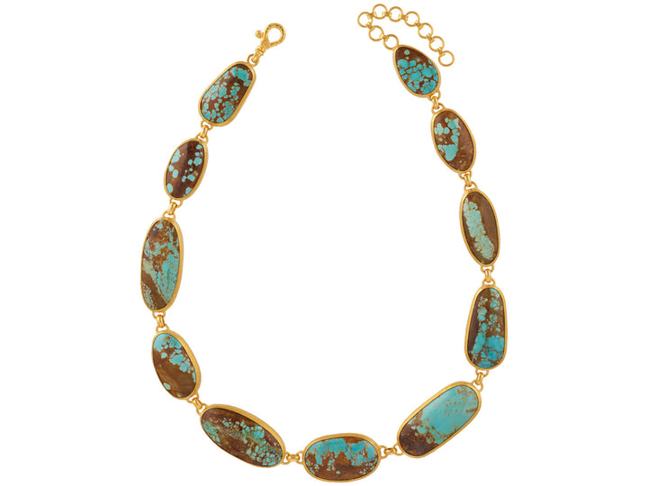 One of a Kind, 24K Yellow Gold &  Cabochon Pilot Mountain Turquoise Necklace.