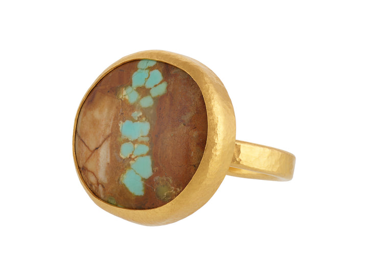 One of a Kind 24K/22K Yellow Gold & Number Eight Turquoise Ring