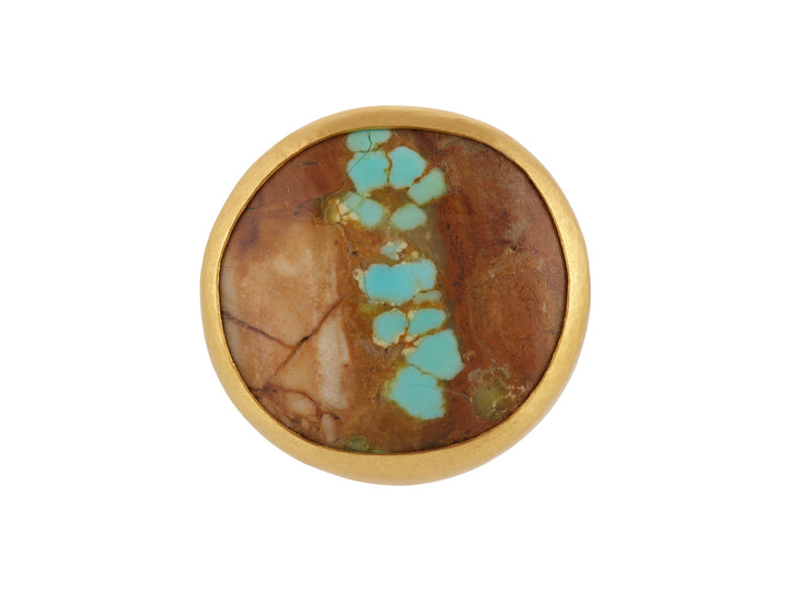 One of a Kind 24K/22K Yellow Gold & Number Eight Turquoise Ring