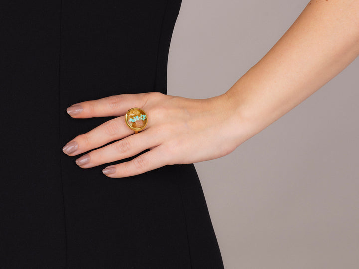 One of a Kind 24K/22K Yellow Gold & Number Eight Turquoise Ring