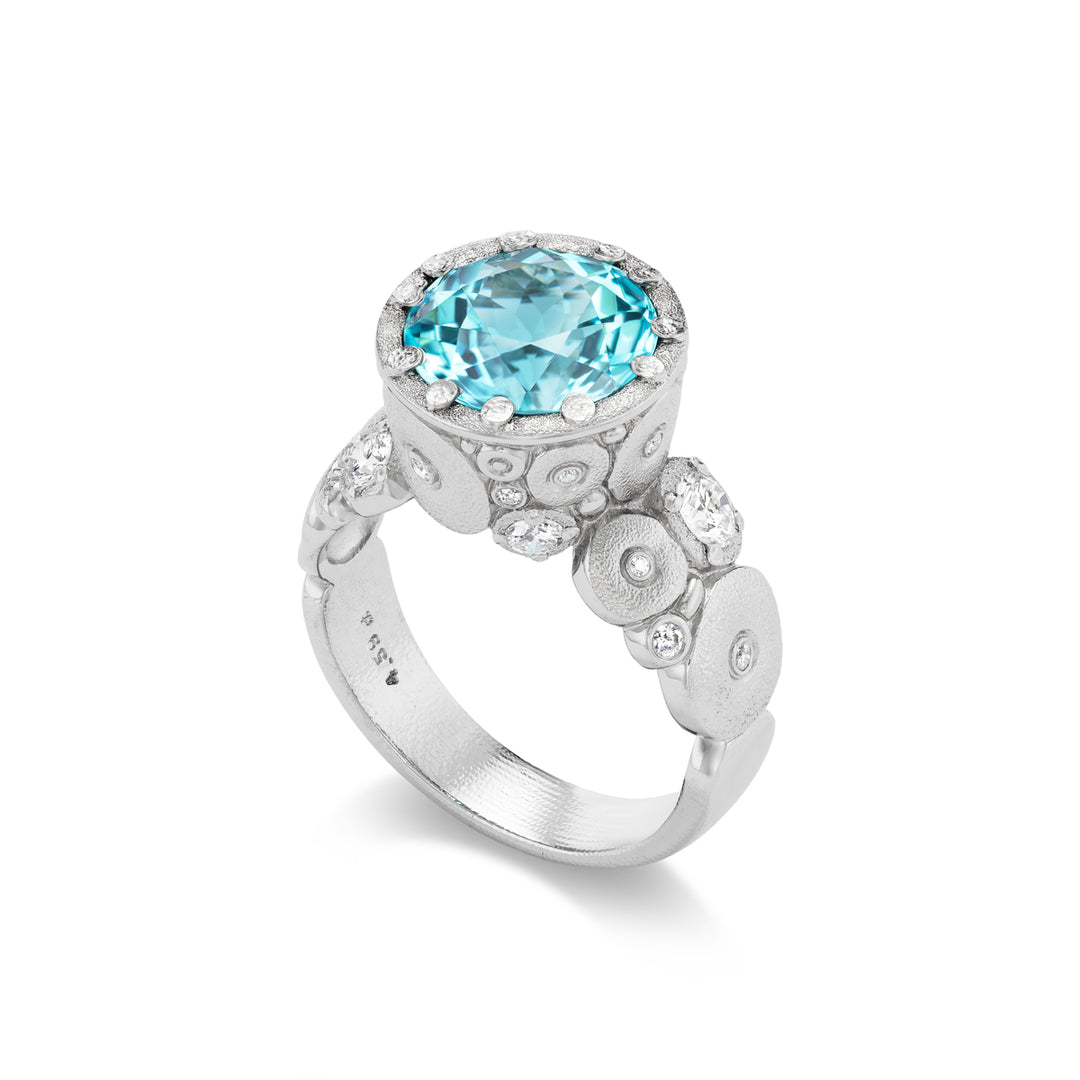 One of a Kind, Platinum "Orchard" Paraiba Tourmaline &  Diamond Ring Side