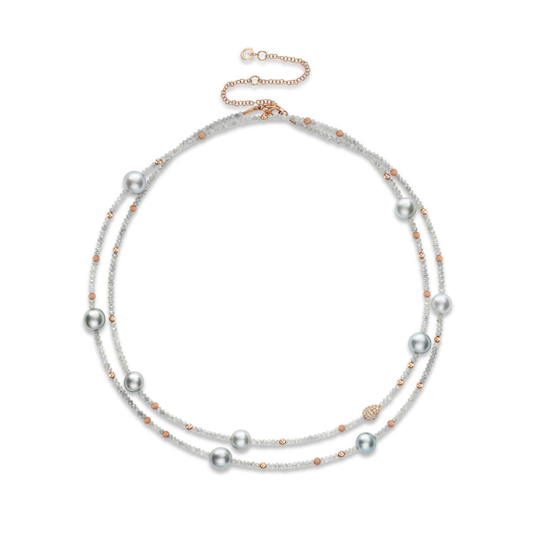 18K Rose Gold,  Tahitian Pearl &  Diamond Necklace