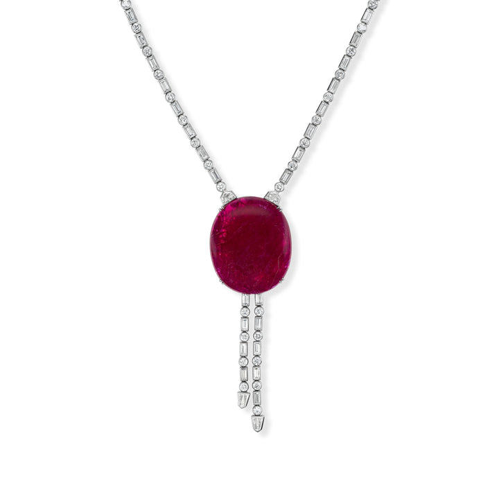 One of a Kind Platinum, Mozambique Ruby & Diamond Necklace