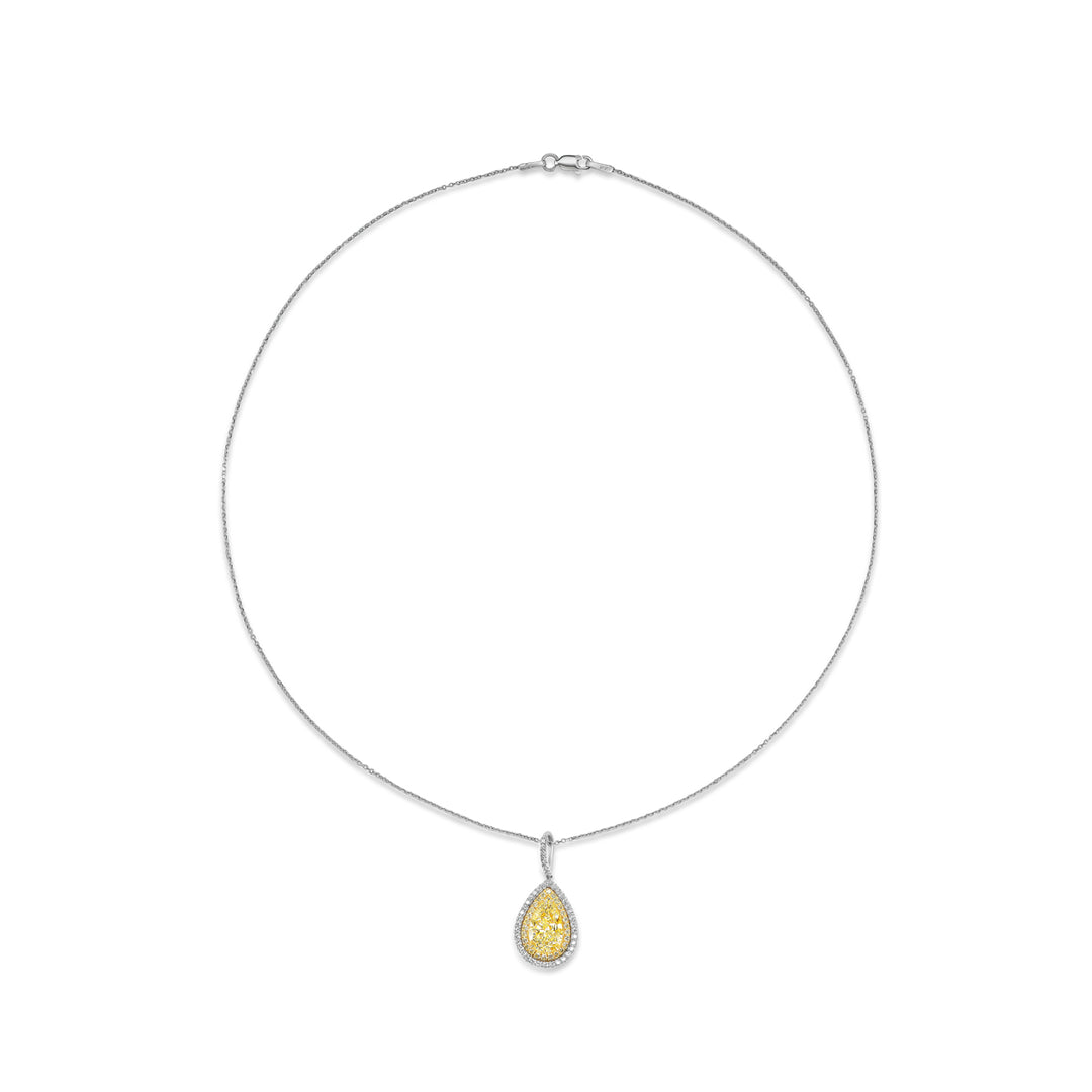 Platinum & 18K Yellow Gold with a 3.03ct Pear Shape Yellow Diamond & White Diamond Pendant Necklace