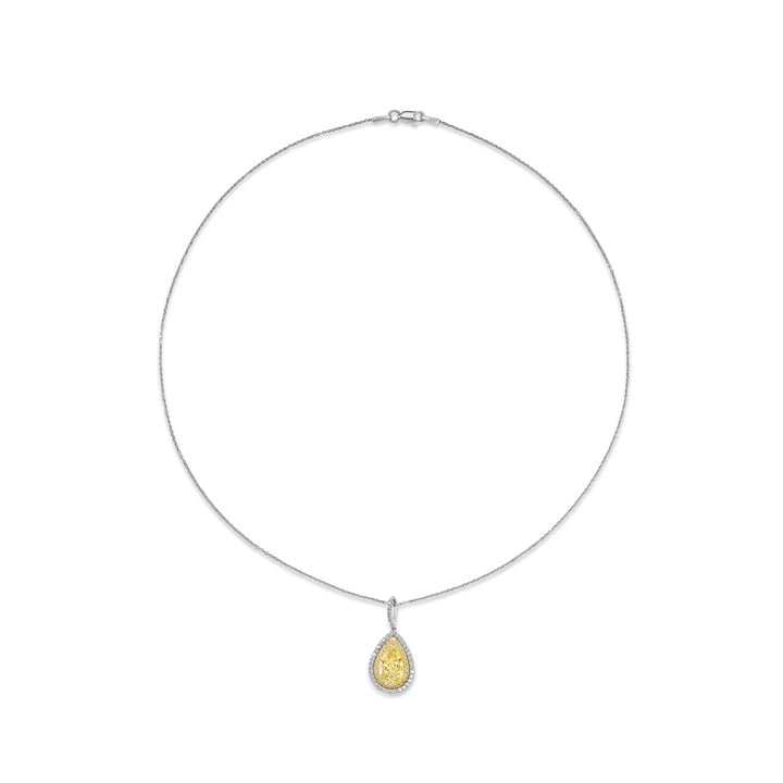 Platinum & 18K Yellow Gold with a 3.03ct Pear Shape Yellow Diamond & White Diamond Pendant Necklace