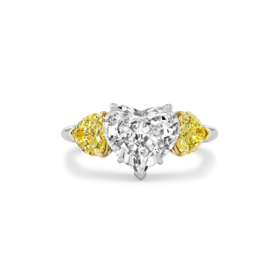 Platinum & 18K Yellow Gold Three Stone Ring with 2.71ct Heart Shaped Natural Diamond Center