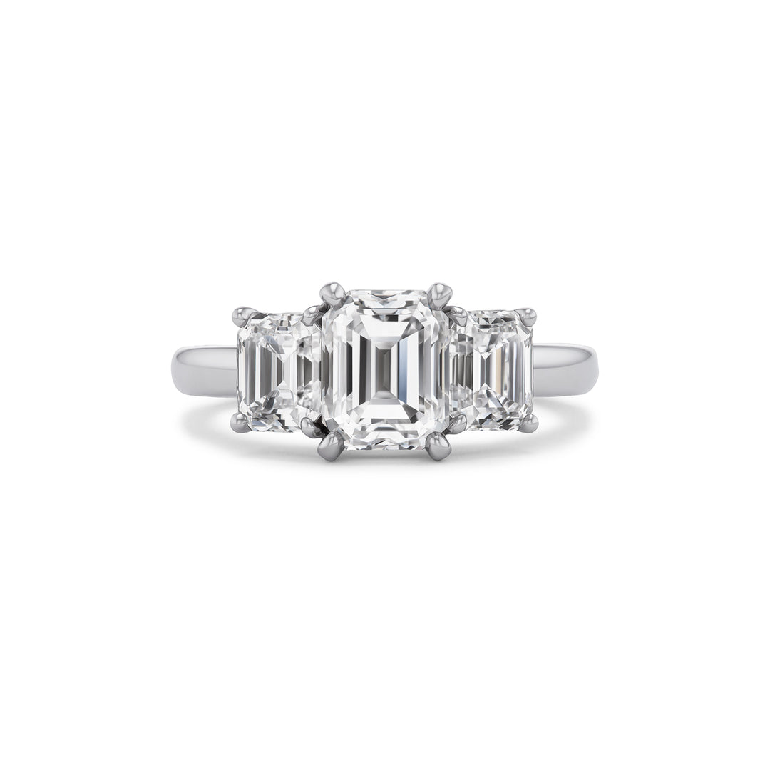 Platinum Three Stone Ring with 2.0 ct Emerald Cut Diamond Center