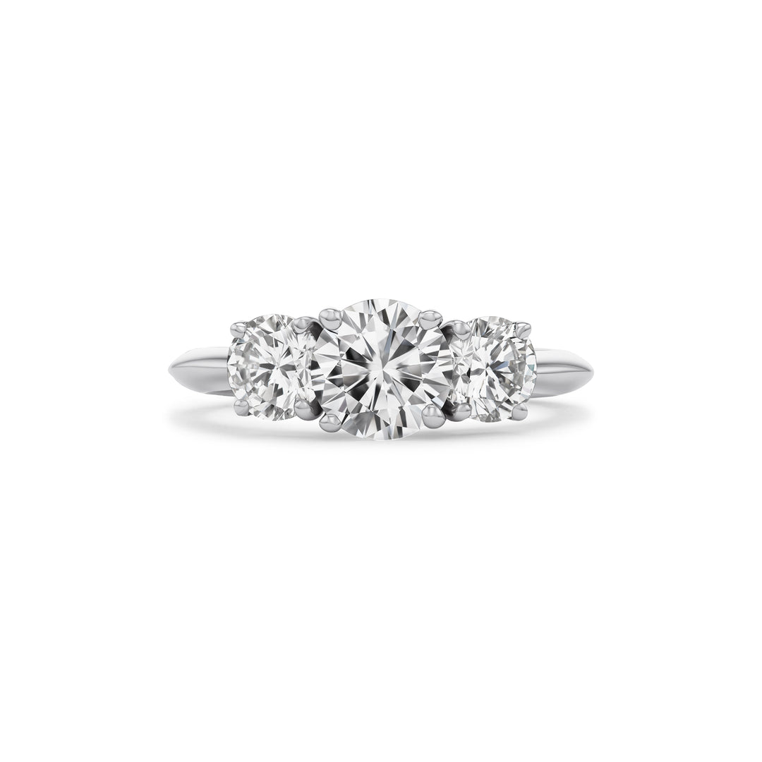Platinum Three-Stone Round Brilliant Cut Natural Diamond Ring