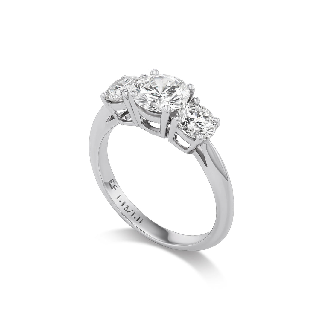 Platinum Three-Stone Round Brilliant Cut Natural Diamond Ring