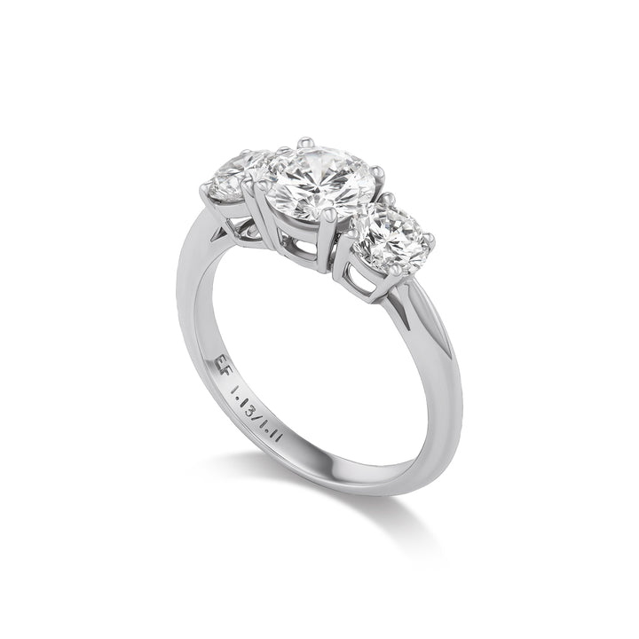 Platinum Three-Stone Round Brilliant Cut Natural Diamond Ring