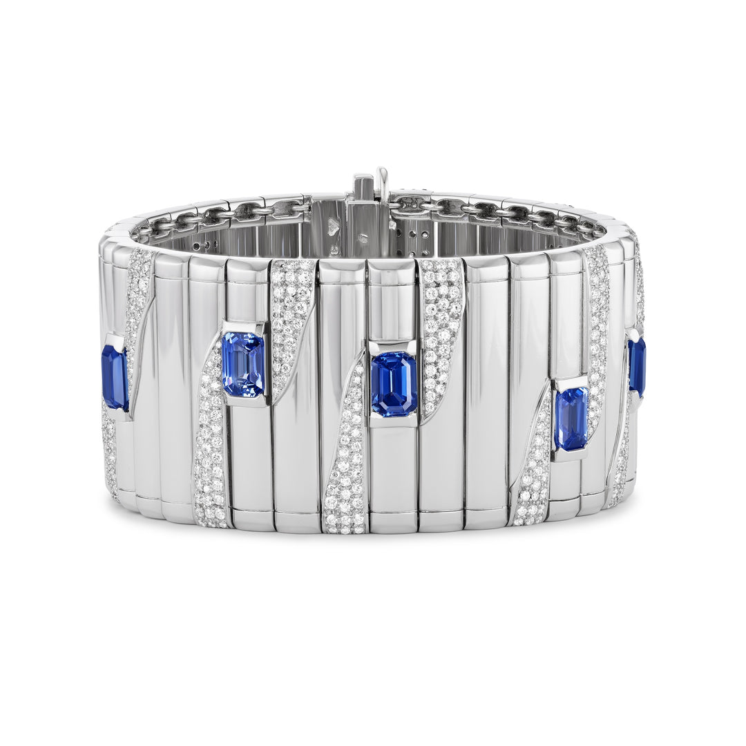 Platinum Award Winning Signature Metropolitan Bracelet with Ceylon Sapphires  and Pave Set Round Brilliant Cut Diamonds