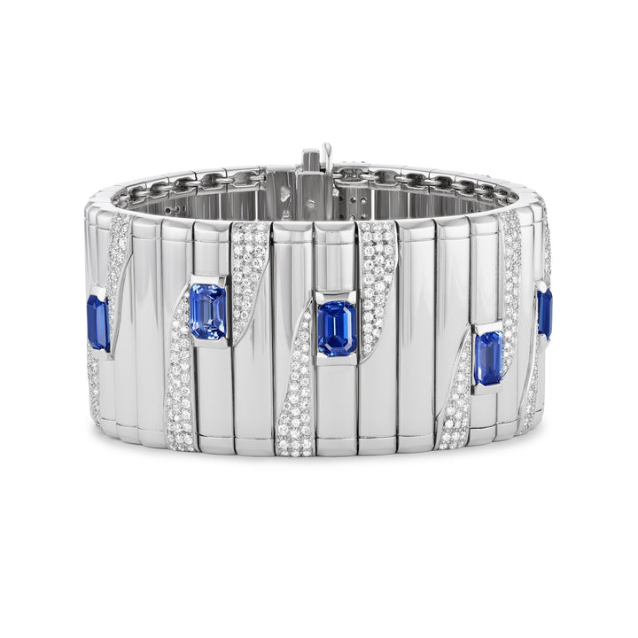 Platinum Award Winning Signature Metropolitan Bracelet with Ceylon Sapphires  and Pave Set Round Brilliant Cut Diamonds