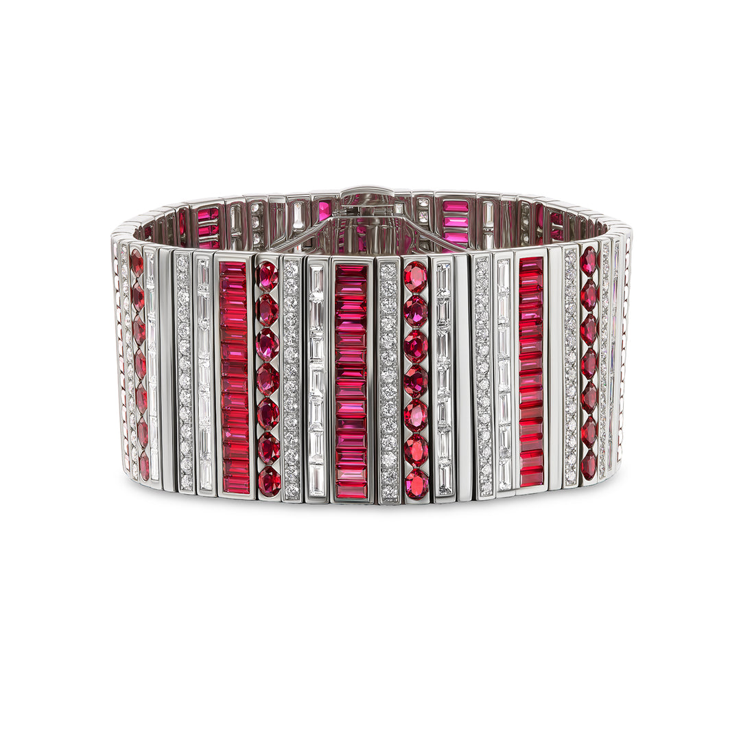 Platinum Masterpiece Grand Bracelet with Mixed Cut Rubies and Diamonds