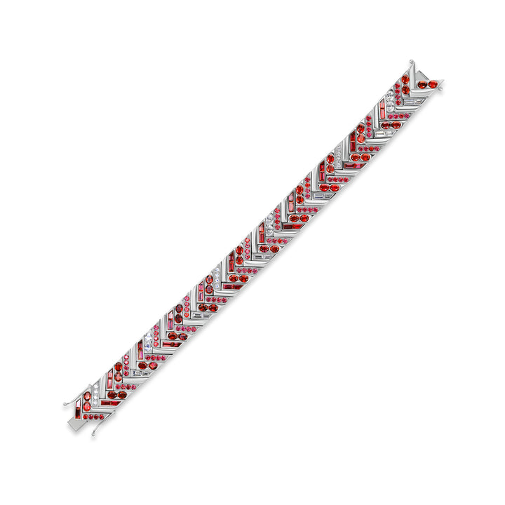 Platinum Masterpiece Chevron Chic Bracelet with Mixed Cut Rubies and Diamonds