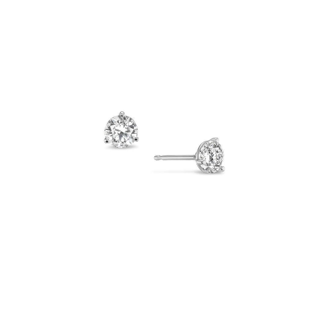 14K White Gold, 3 Prong Martini Studs with 0.94cttw Round Brilliant Natural Diamonds