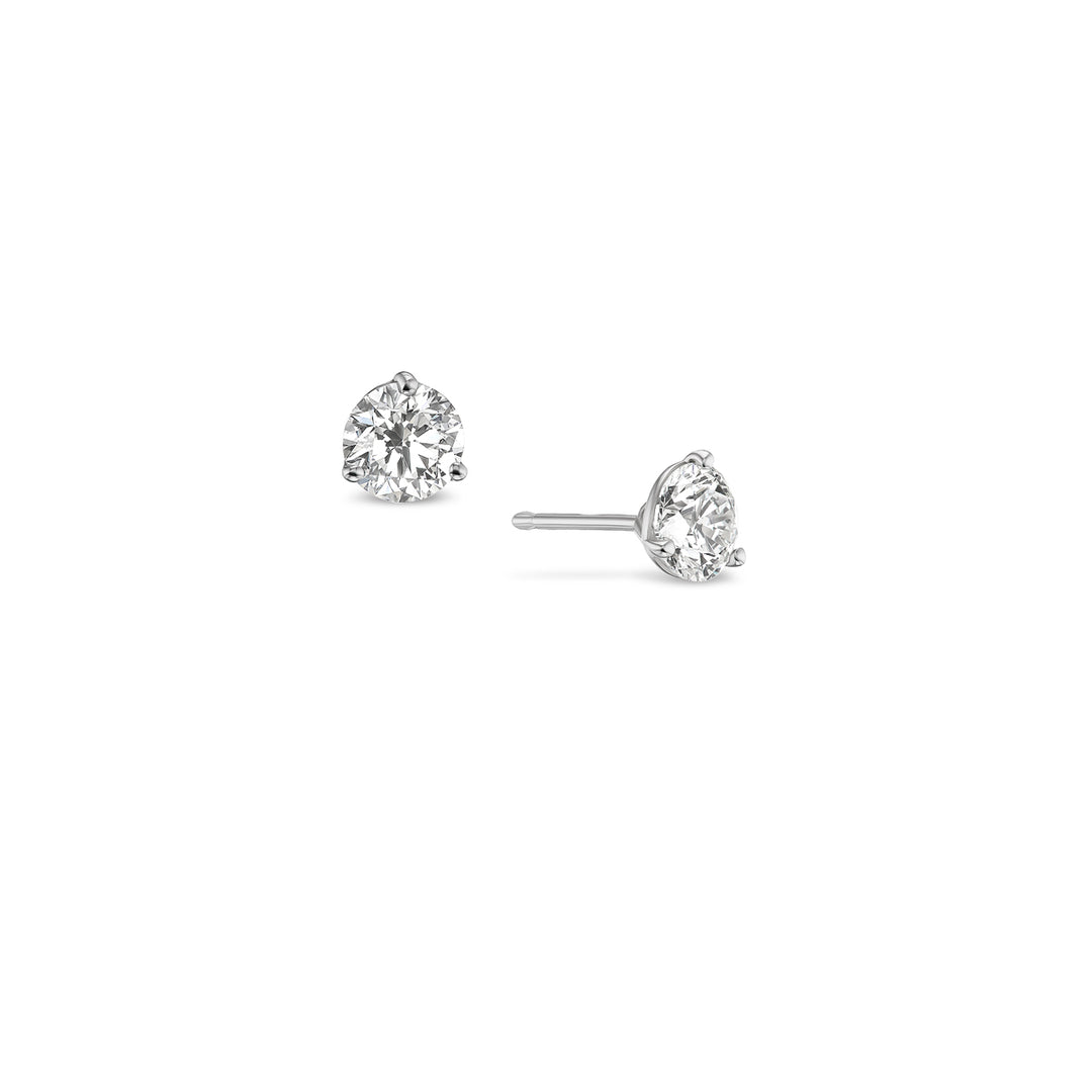 14K White Gold 3 Prong Martini Studs with 1.26 cttw Round Brilliant Cut Natural Diamonds