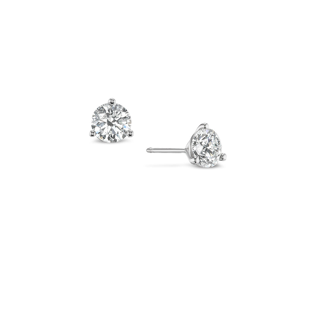 18K White Gold 3 Prong Martini Studs with 2.02 cttw Round Brilliant Cut Natural Diamonds