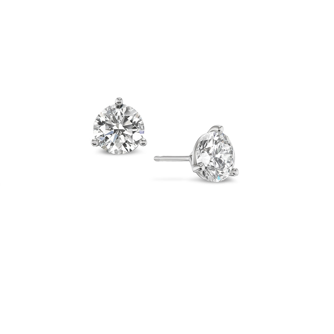 Platinum 3 Prong Martini Studs with 3.0 cttw Round Brilliant Cut Natural Diamonds
