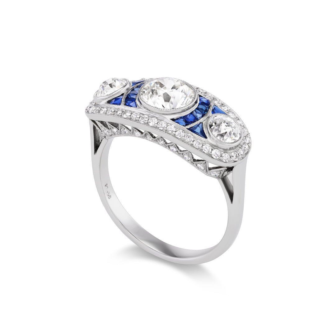 Platinum,  Sapphire &  3 Diamond Ring