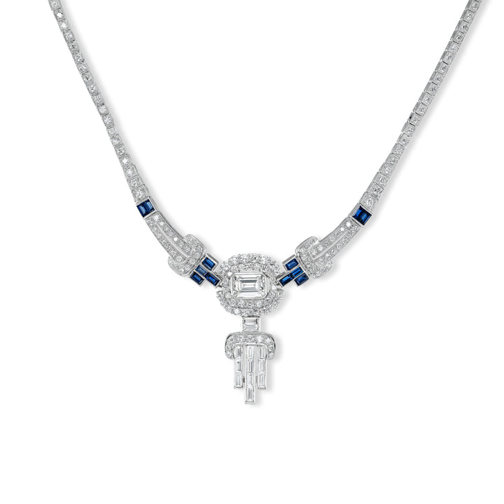 Platinum, Sapphire and Diamond Art Deco Inspired Necklace
