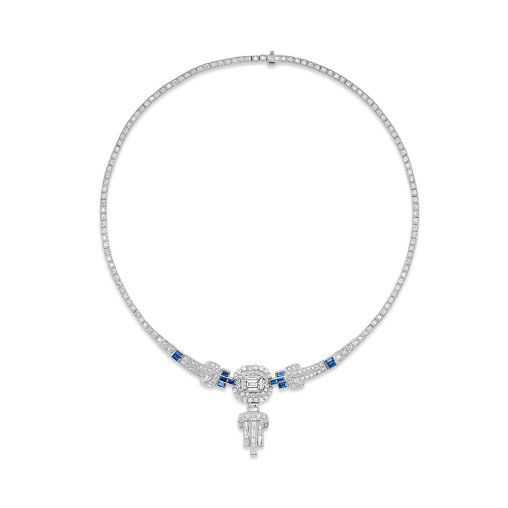 Platinum, Sapphire and Diamond Art Deco Inspired Necklace