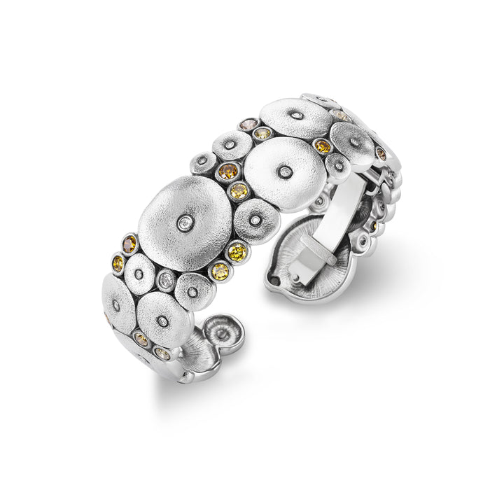 Platinum "Orchard" Cuff Bracelet with Natural Color and White Diamonds