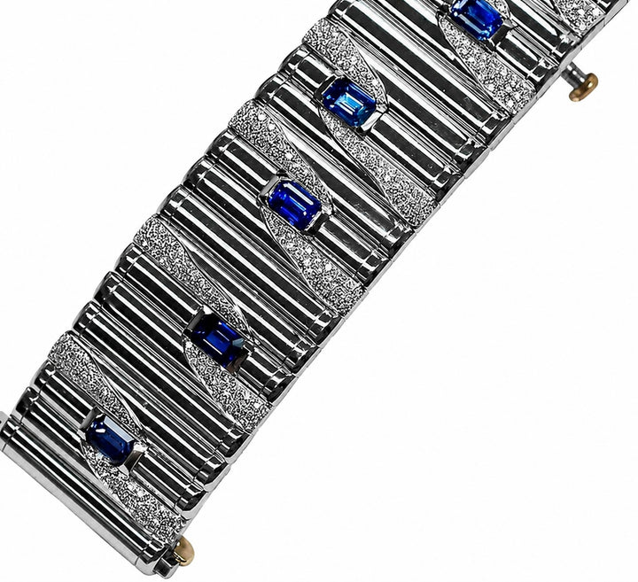 Platinum Award Winning Signature Metropolitan Bracelet with Ceylon Sapphires  and Pave Set Round Brilliant Cut Diamonds