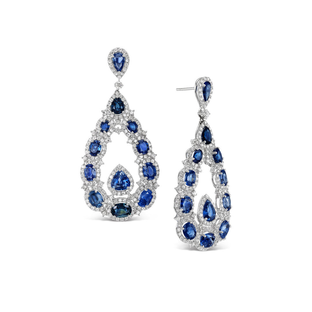 Platinum, Sapphire and Diamond Drop Earrings