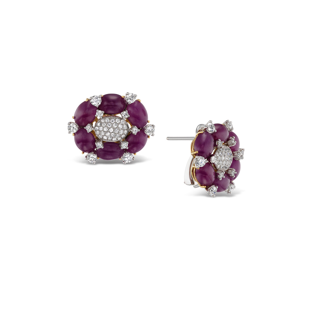Platinum, 18K Yellow Gold, Diamond & Ruby Earrings