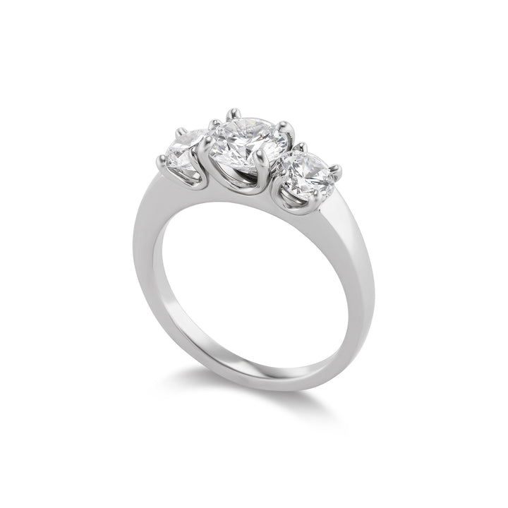 Platinum 3 Stone Madison Stone Engagement Ring Side View