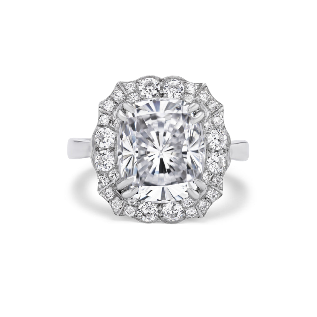Platinum 4 Carat Cushion & Pave Engagement Ring Stone