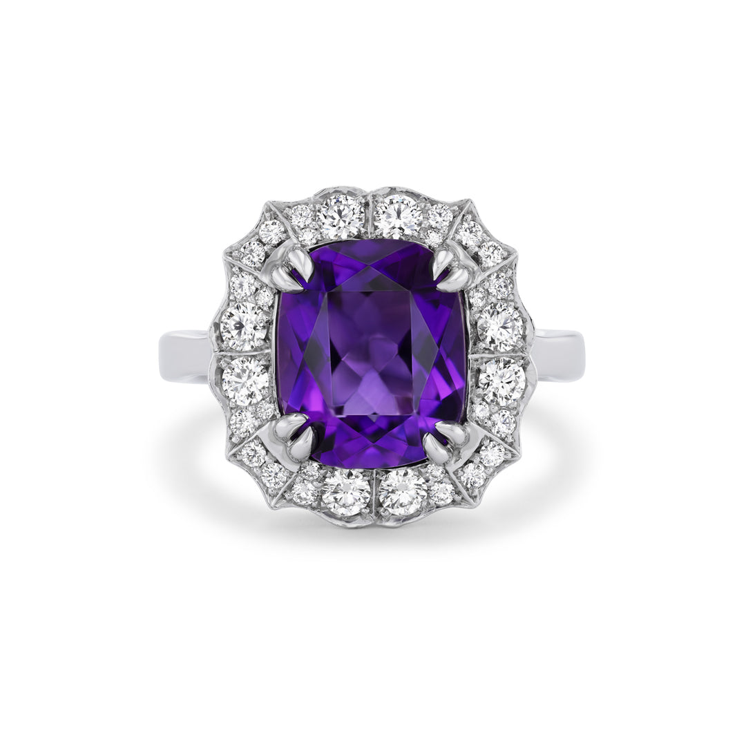 Platinum, Amethyst and  Pave Diamonds Hyde Ring Stone