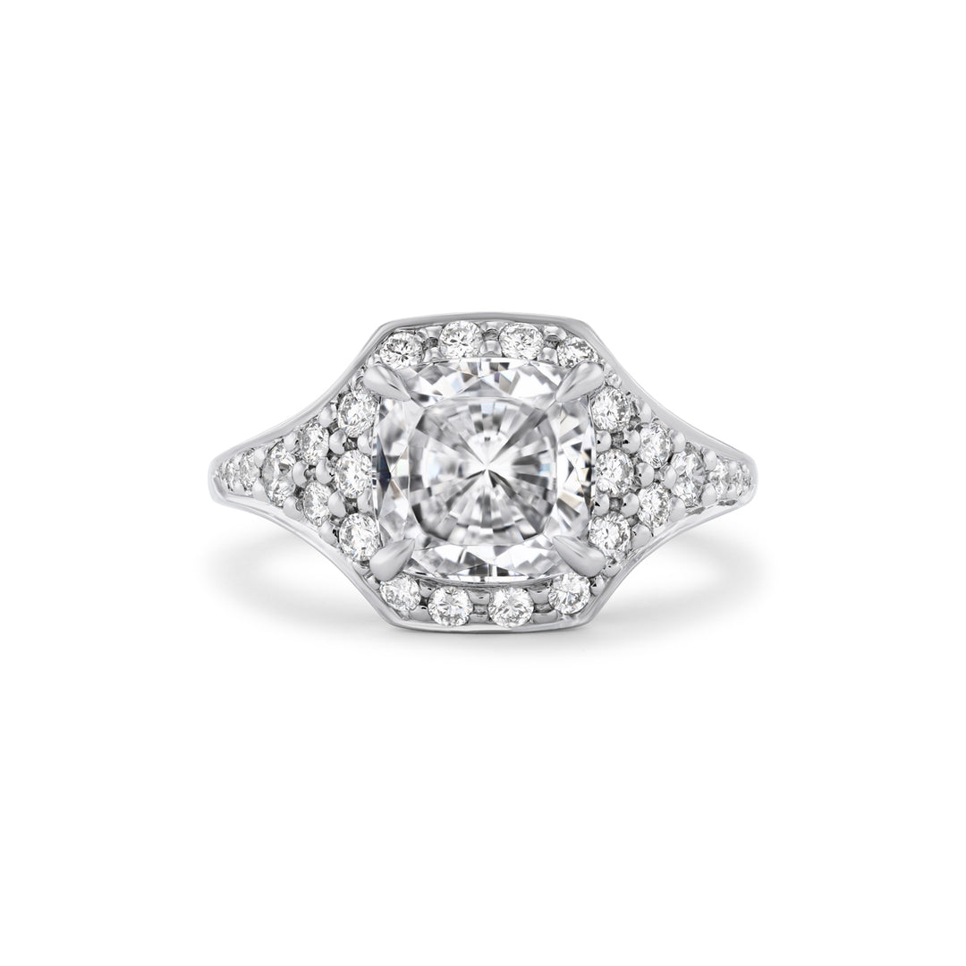 Platinum Large "Monroe" Ring with Diamonds Stone