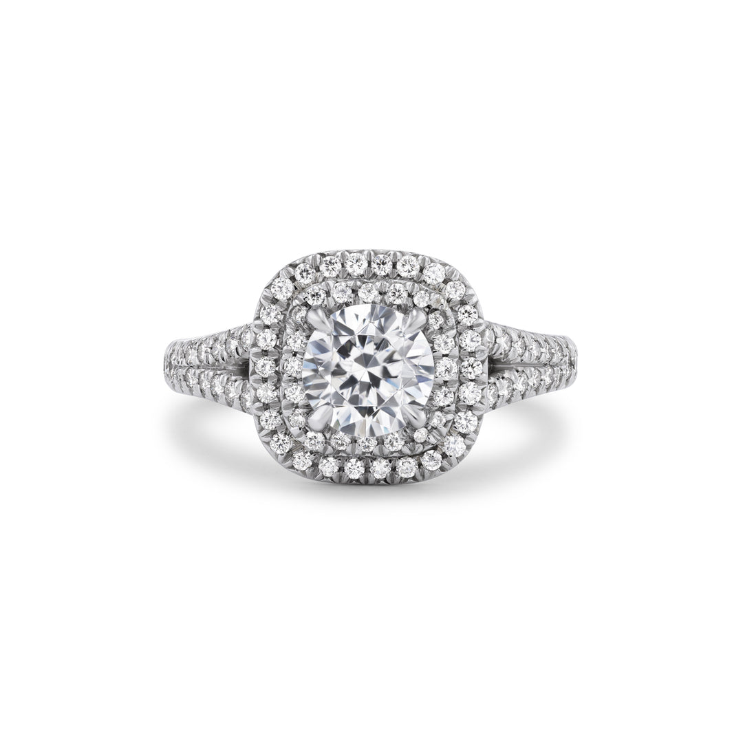 Platinum Pave Diamond Double Halo Liberty Engagement Ring Stone
