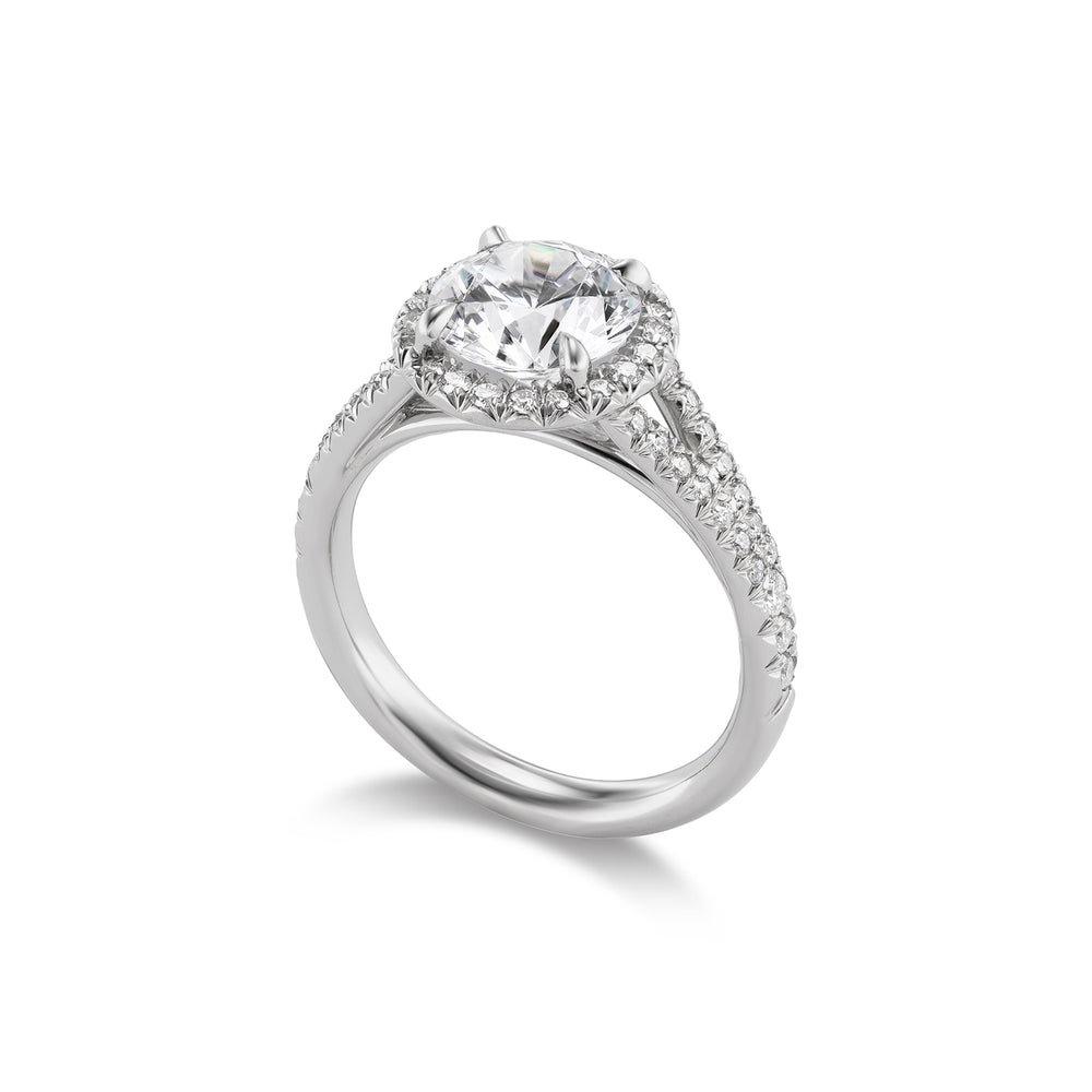 Platinum Pave Diamond Halo Engagement Ring Side View