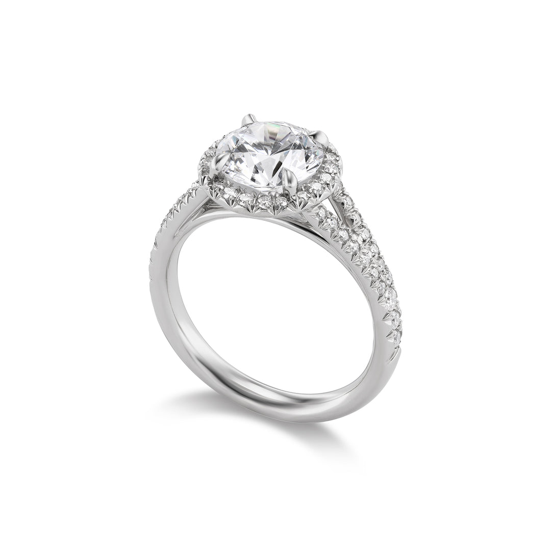 Platinum Pave Diamond Halo Engagement Ring Side View