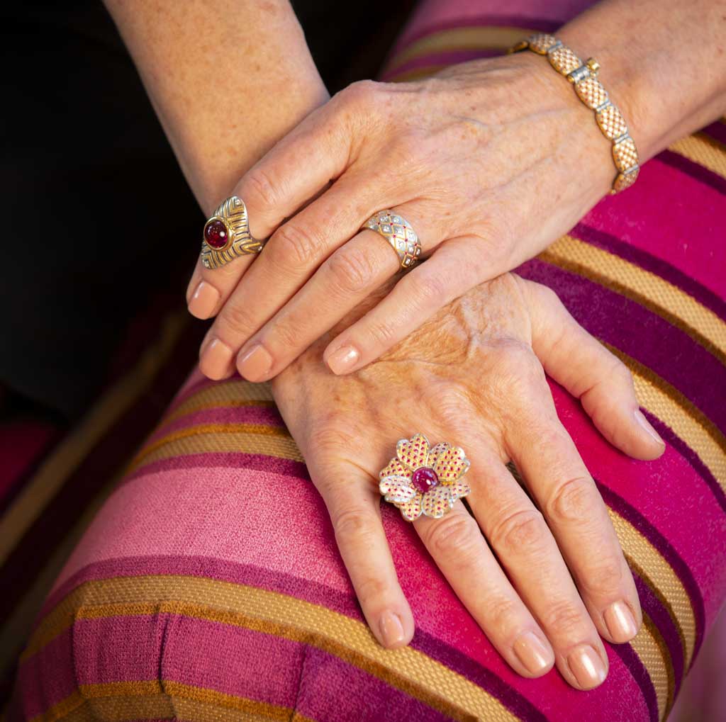 Platinum and Gold Ruby Flower Power Ring Model