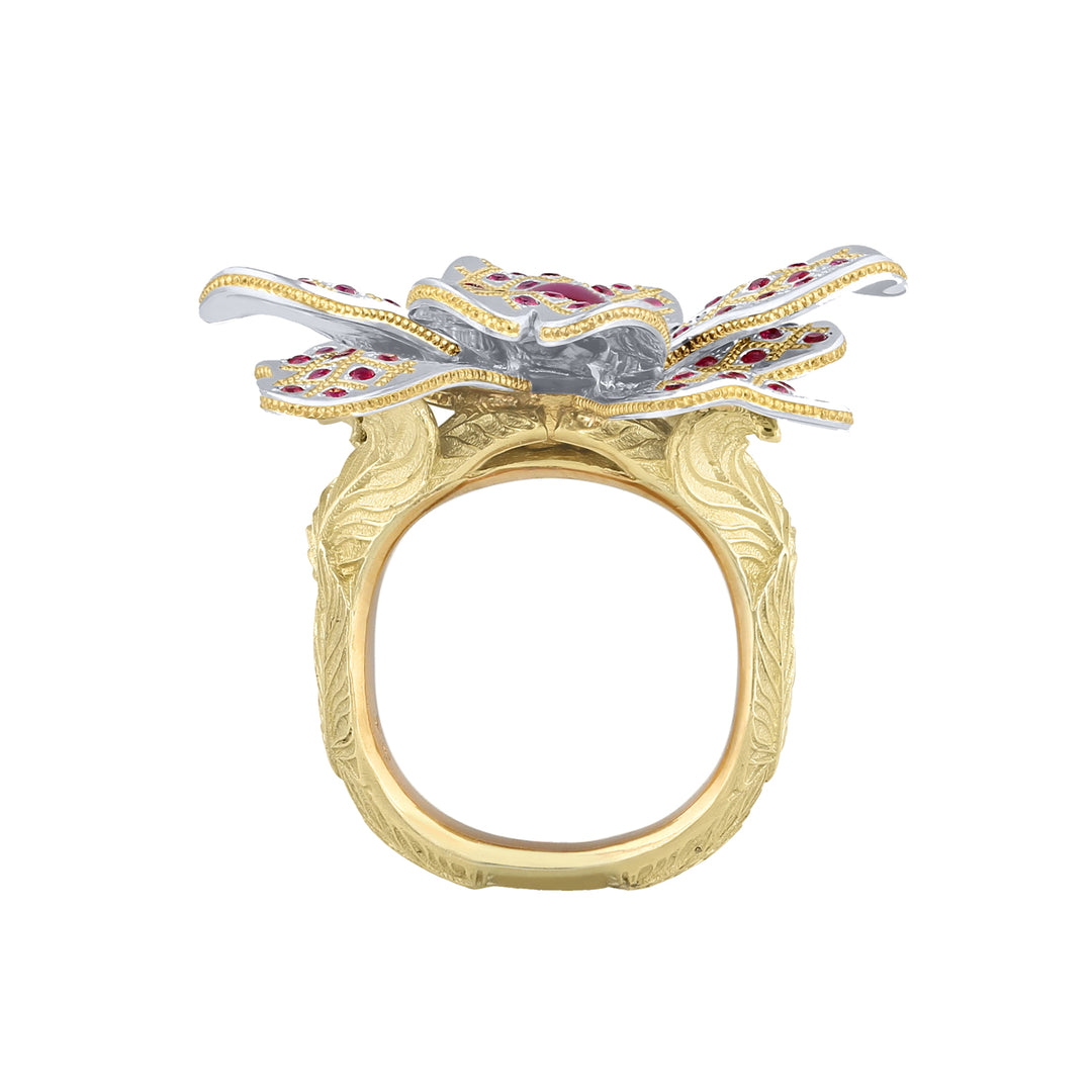 Platinum and Gold Ruby Flower Power Ring Side