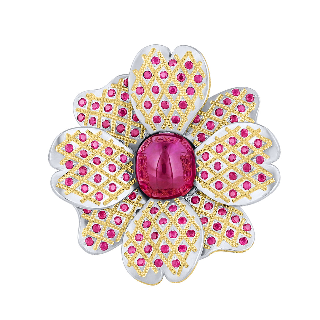Platinum and Gold Ruby Flower Power Ring Top