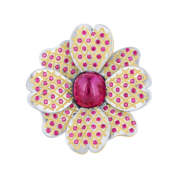 Platinum and Gold Ruby Flower Power Ring Top