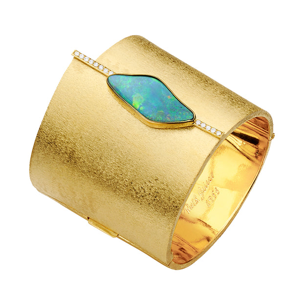 18K Yellow Gold Opal and Diamond Cuff Bracelet