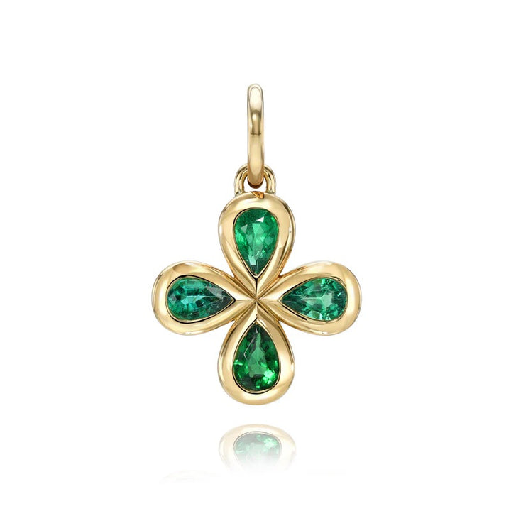 18K Yellow Gold and Pear Shaped Emerald Clover Pendant