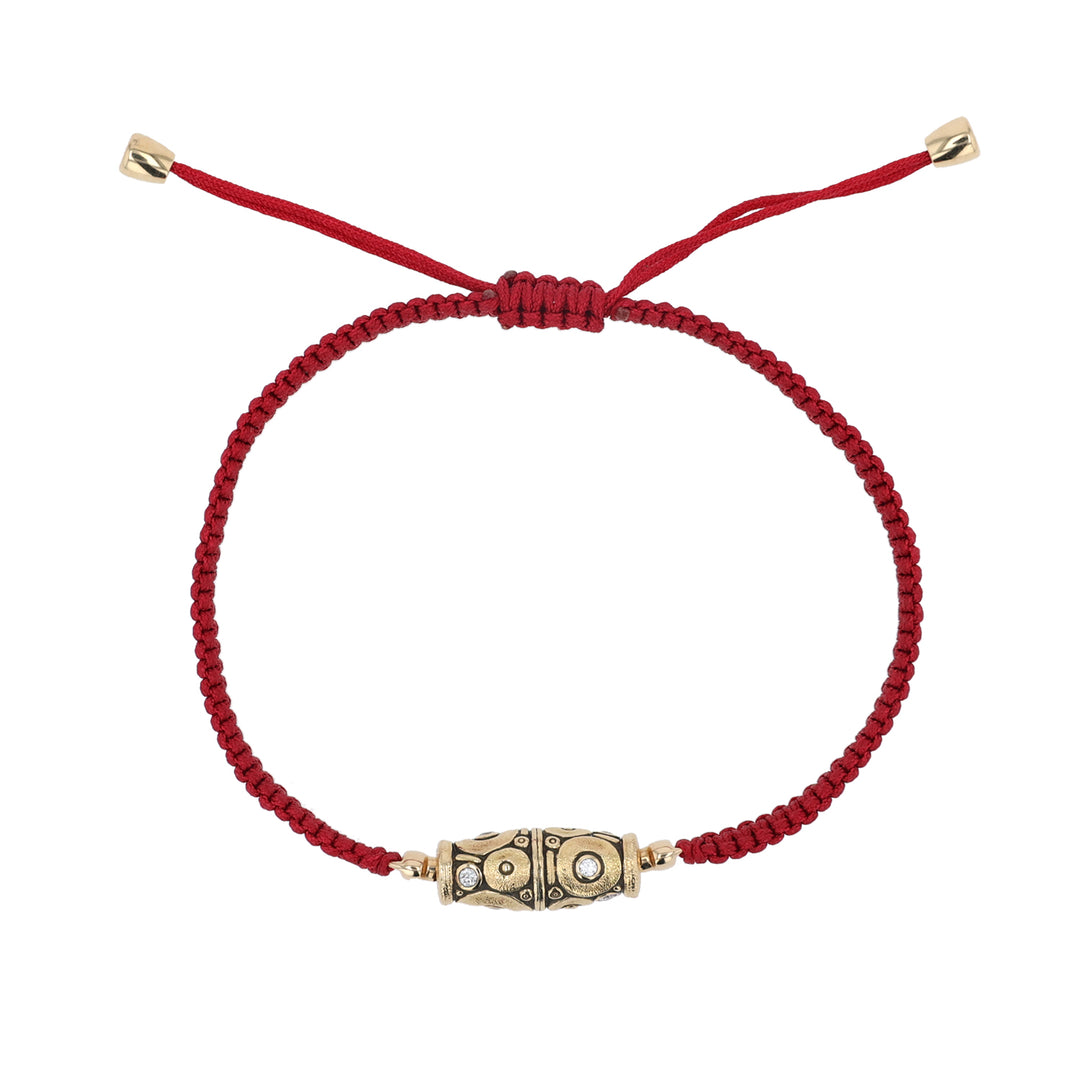 18K Yellow Gold &  Red Macrame Bracelet