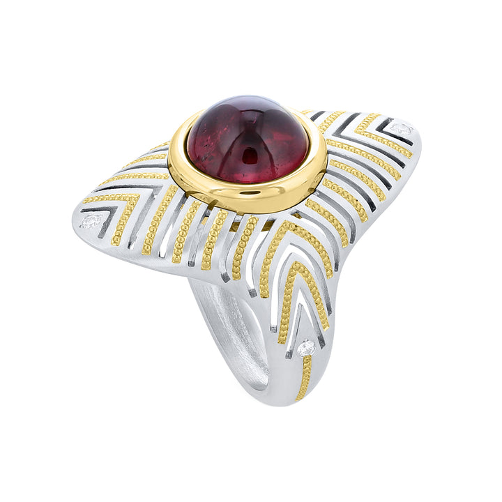 Platinum, 24K and 18K Yellow Gold Rubellite and Diamond Ring